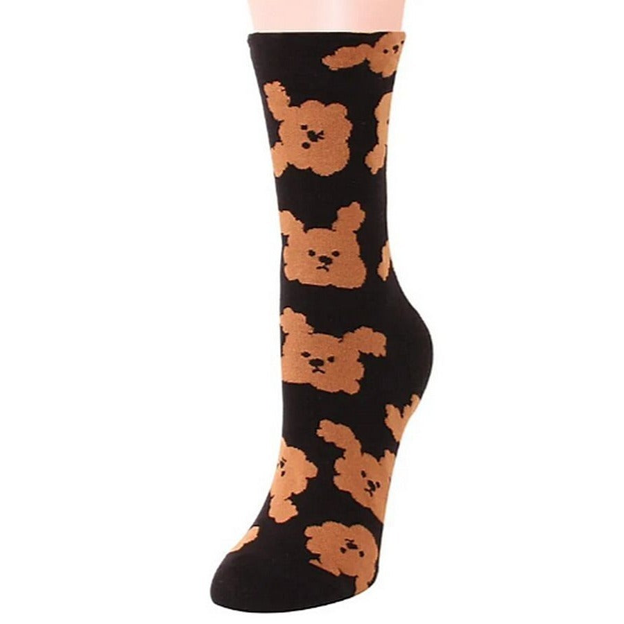 Andi Larose Womens Puppy Dog Pattern Socks Brown on Black