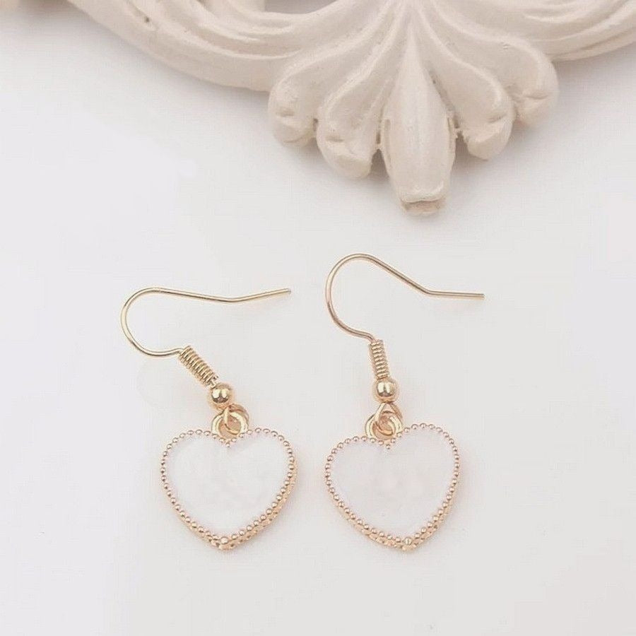 Carolie Heart Creamy White Drip Spun Dangle Earrings Rose Gold