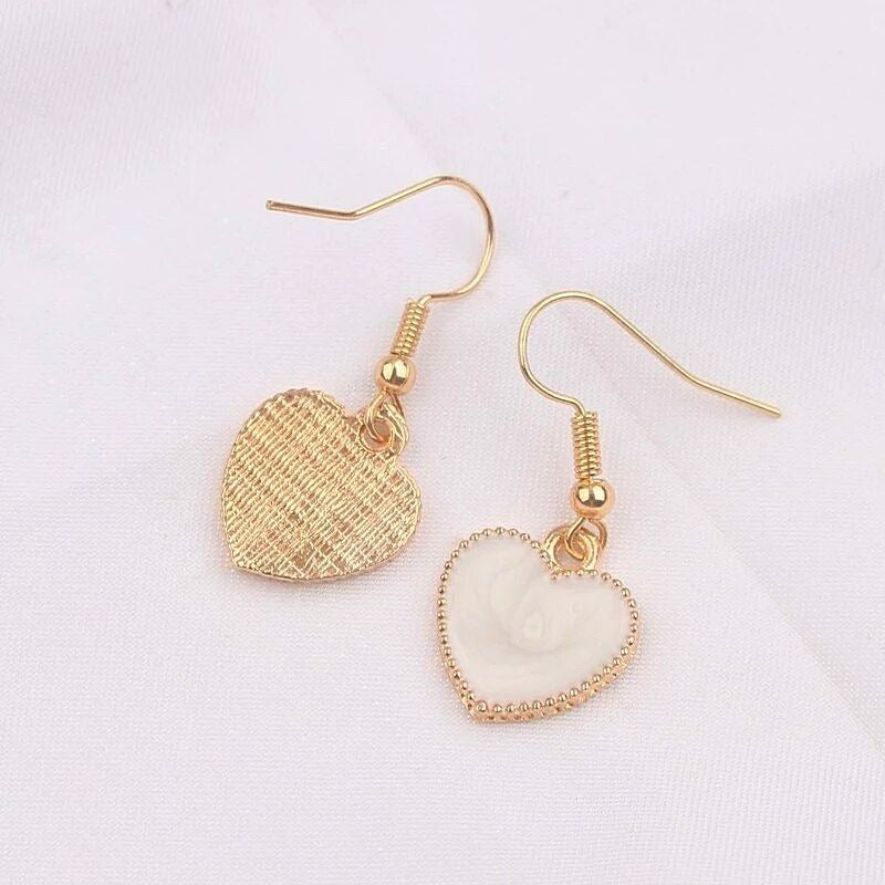 Carolie Heart Creamy White Drip Spun Dangle Earrings Rose Gold
