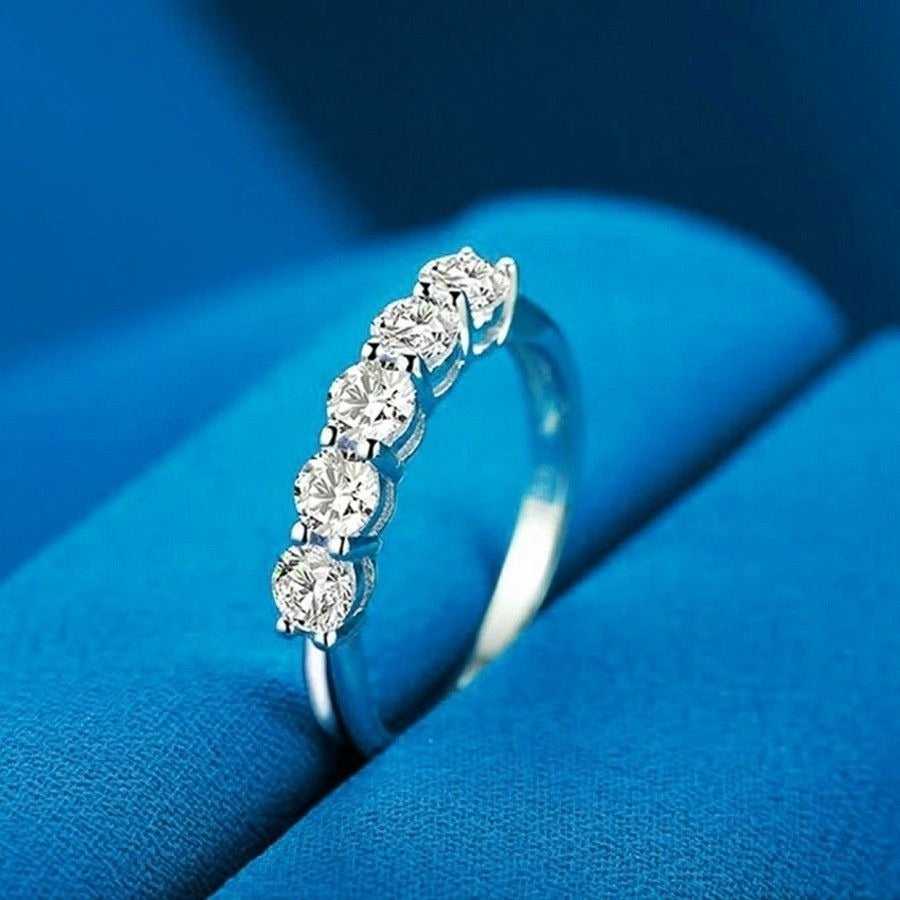 Delane Five Stone 925 Sterling Silver CZ Anniversary Band Ring