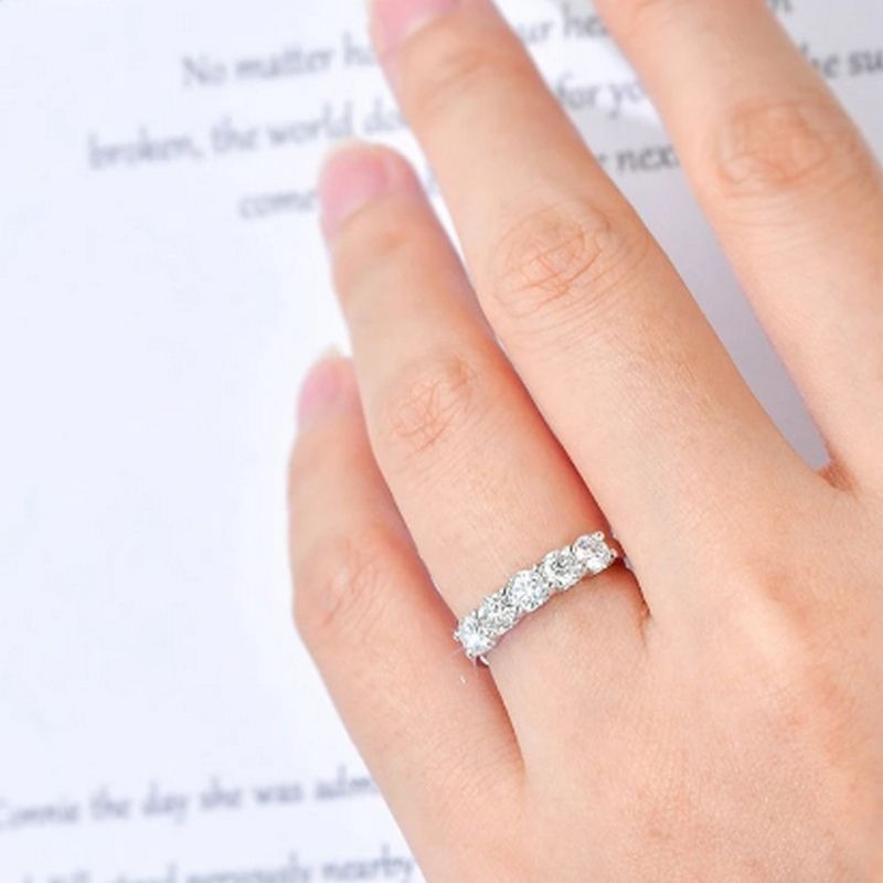 Delane Five Stone 925 Sterling Silver CZ Anniversary Band Ring