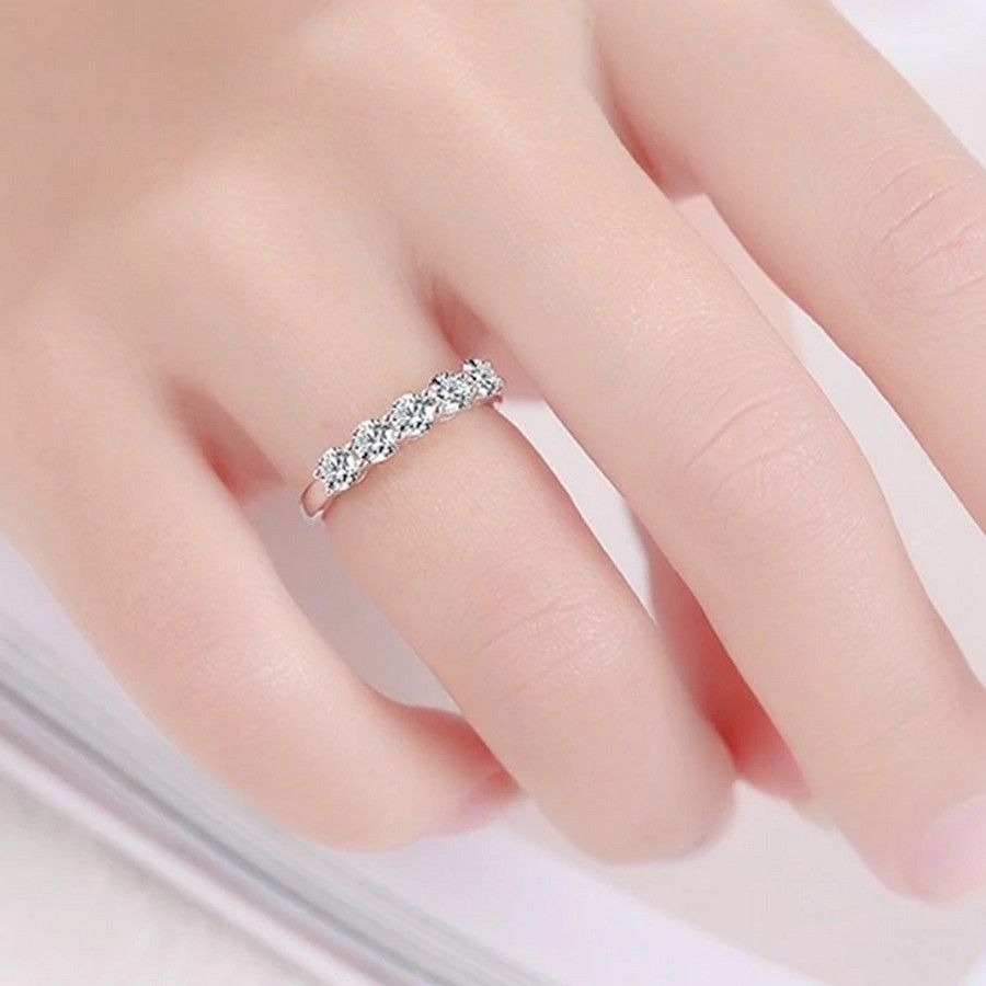 Delane Five Stone 925 Sterling Silver CZ Anniversary Band Ring