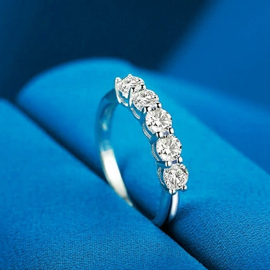 Delane Five Stone 925 Sterling Silver CZ Anniversary Band Ring