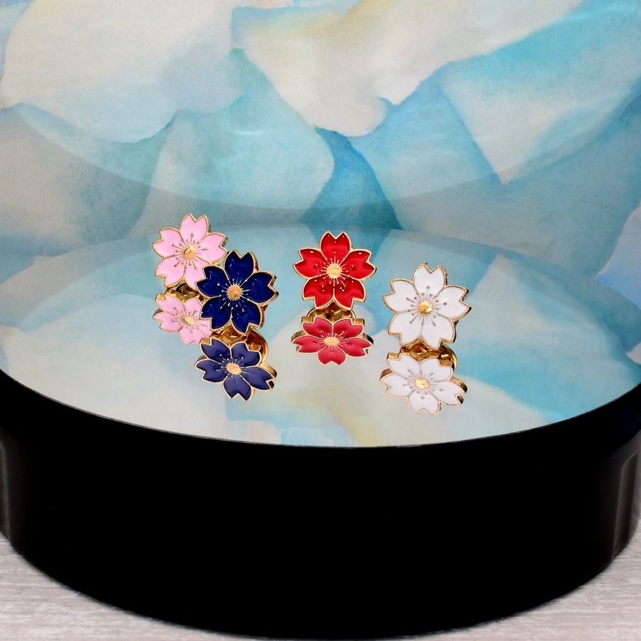 Kallie Juliet Cherry Blossom Flower Mini Brooch Pin Red and Gold Gift Packaged