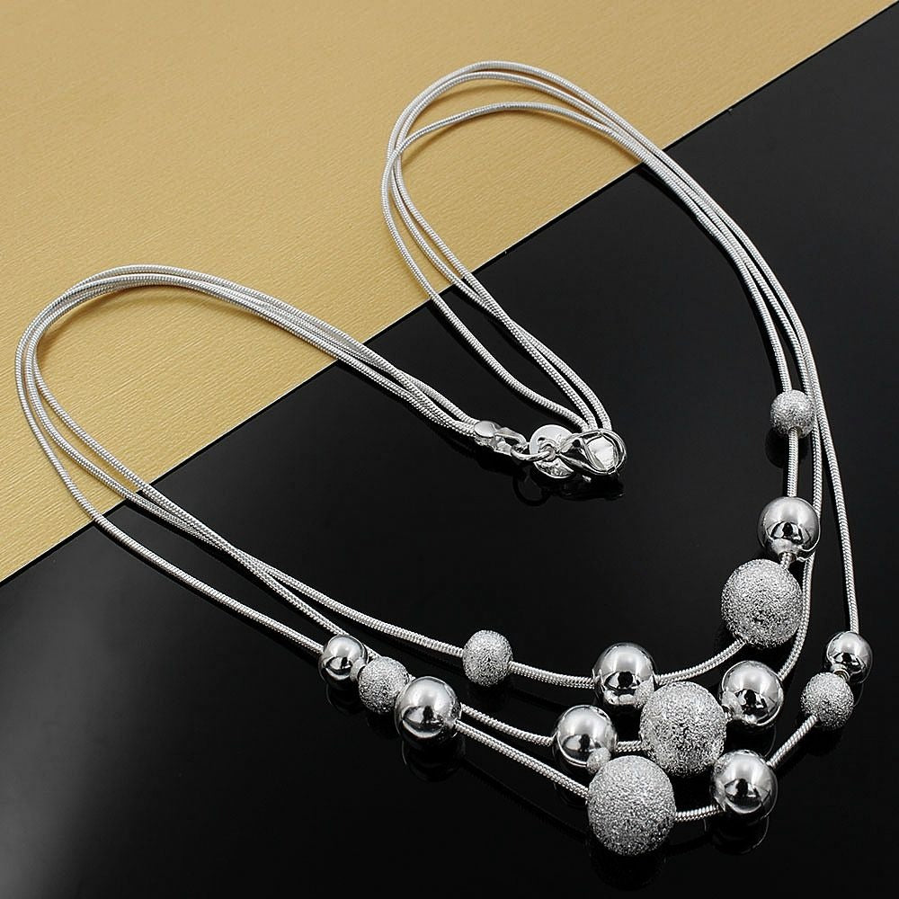 Giavanna Strands 3-Layer Shimmery Sterling Silver Bead Necklace Gift Boxed