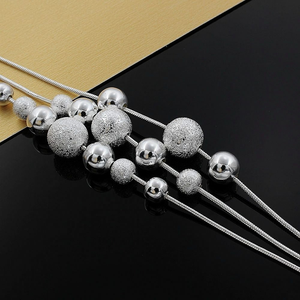 Giavanna Strands 3-Layer Shimmery Sterling Silver Bead Necklace Gift Boxed