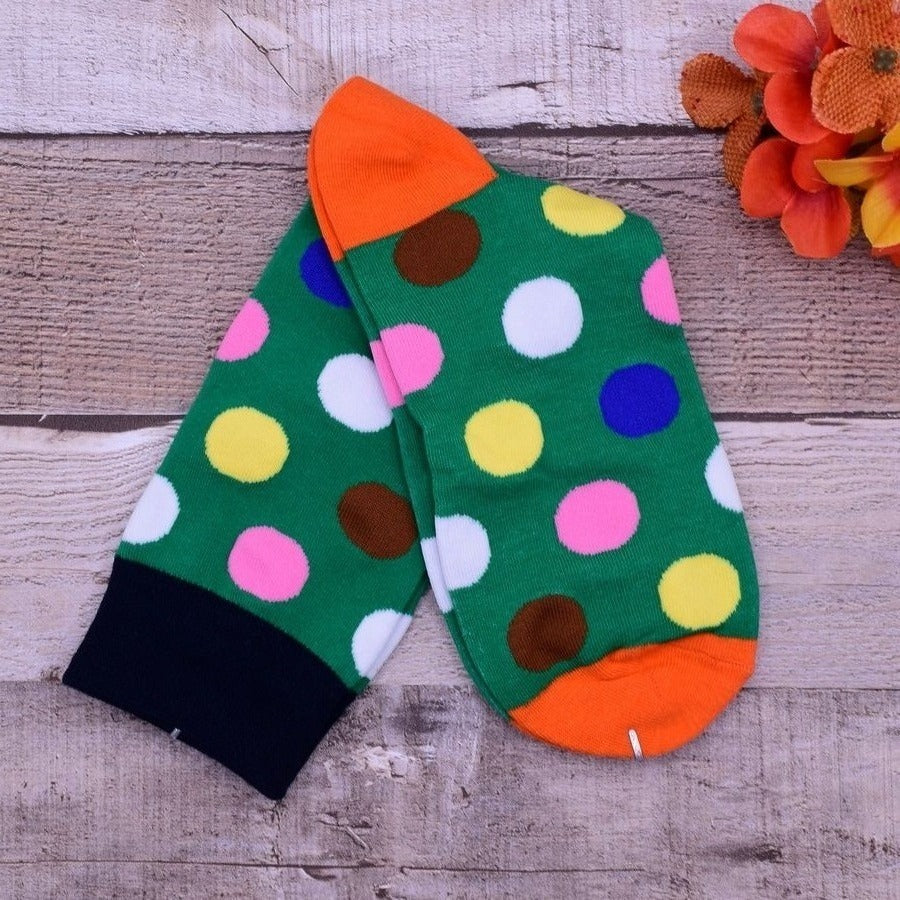 Miley Splash Womens Polka Dot Socks Colorful Dots on Green Orange Heel and Toe