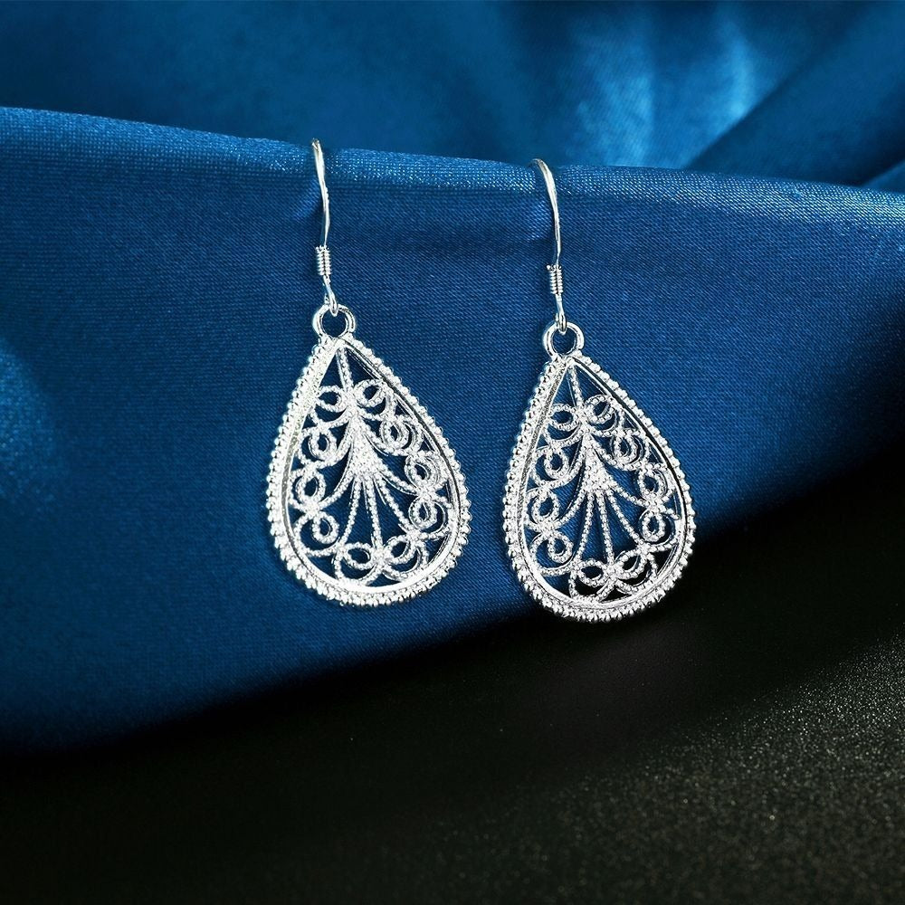 Mikaela Lane Filigree 925 Sterling Silver Teardrop Necklace Earrings Gift Set