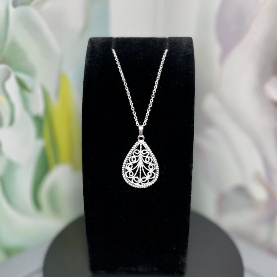 Mikaela Lane Filigree 925 Sterling Silver Teardrop Necklace Earrings Gift Set