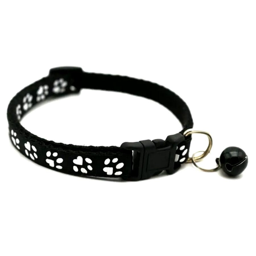 Sweet Heart Paw Print Black Cat Collar with Bell and Toys Gift Package