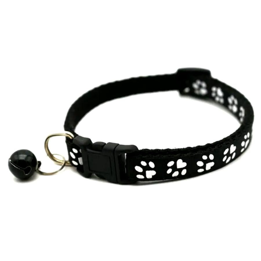 Sweet Heart Paw Print Black Cat Collar with Bell and Toys Gift Package