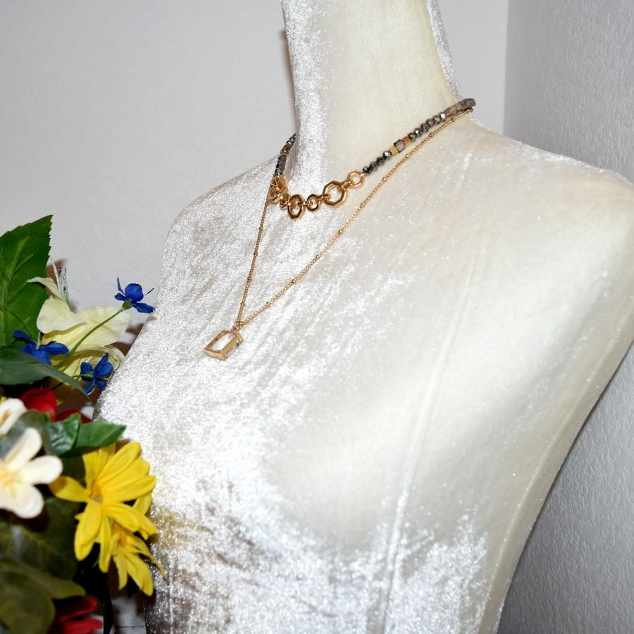 Double Layer Beaded Embellished Geo Necklace Caroline C Estate Collection Piece