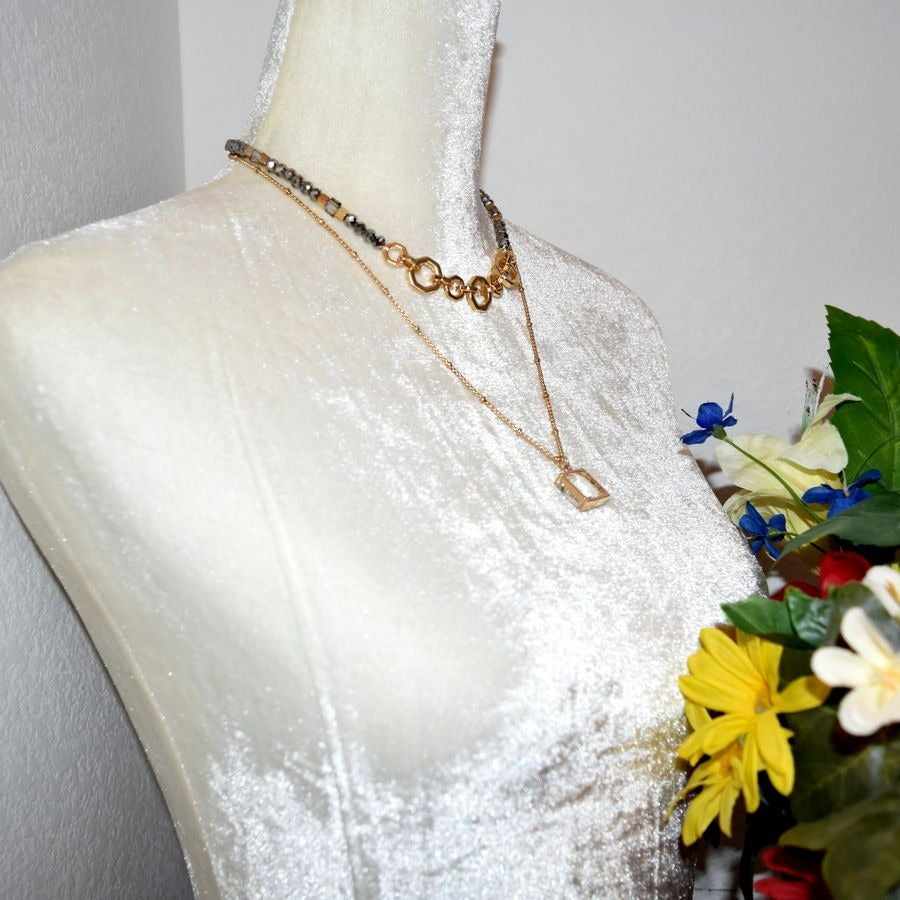 Double Layer Beaded Embellished Geo Necklace Caroline C Estate Collection Piece