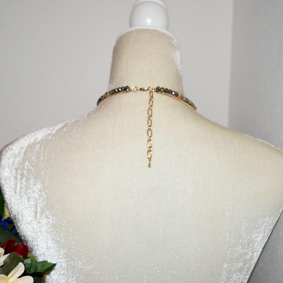 Double Layer Beaded Embellished Geo Necklace Caroline C Estate Collection Piece