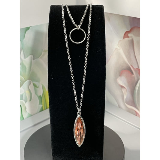 Marlowe Ellipse Circle Layered Pink to Coral Crystal Necklace Gift Packaged