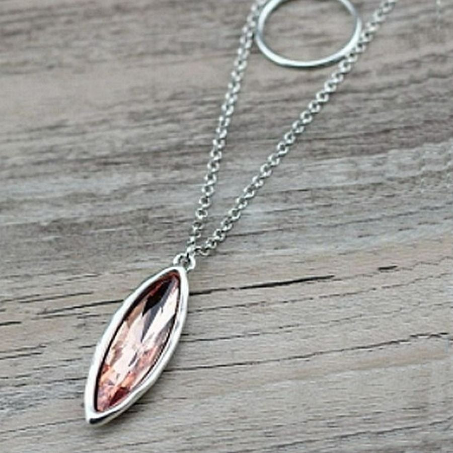 Marlowe Ellipse Circle Layered Pink to Coral Crystal Necklace Gift Packaged