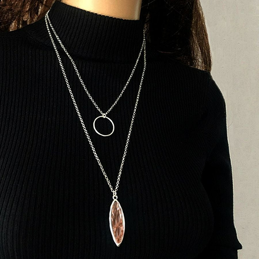 Marlowe Ellipse Circle Layered Pink to Coral Crystal Necklace Gift Packaged