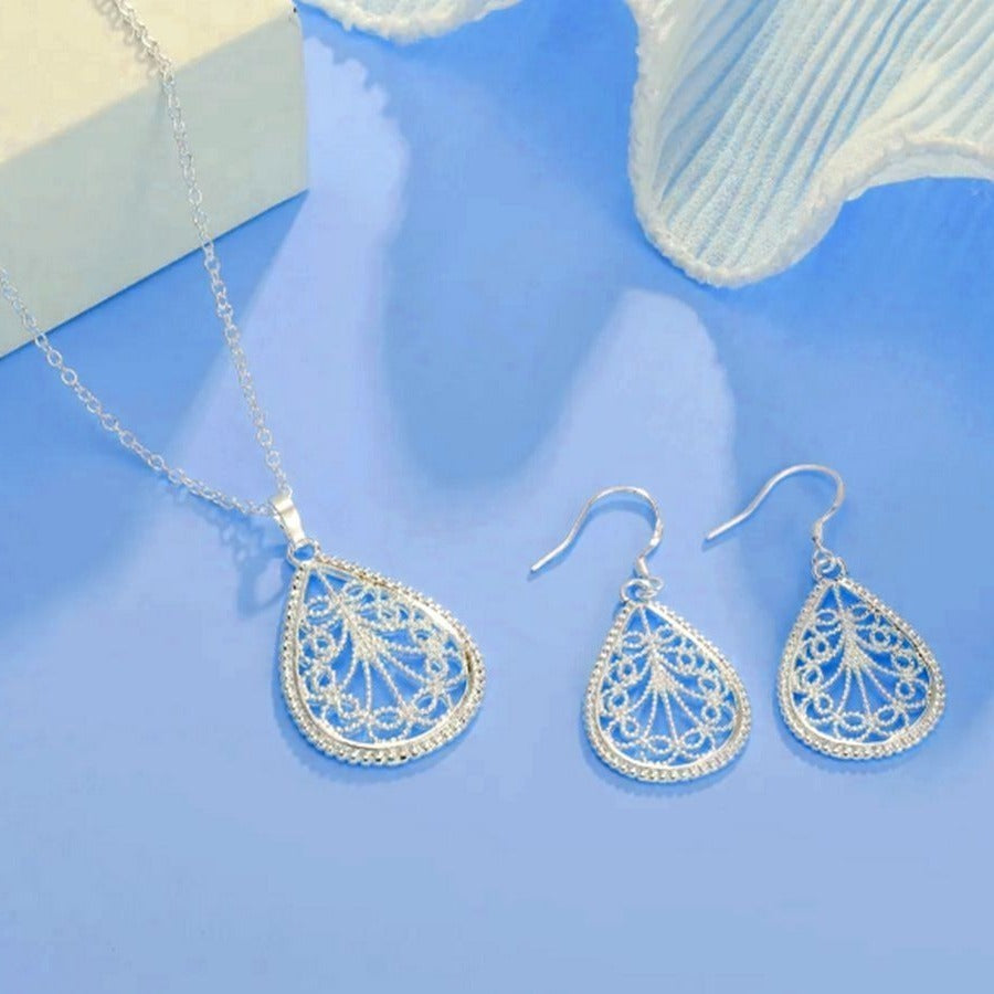 Mikaela Lane Filigree 925 Sterling Silver Teardrop Pendant Necklace Gift Boxed
