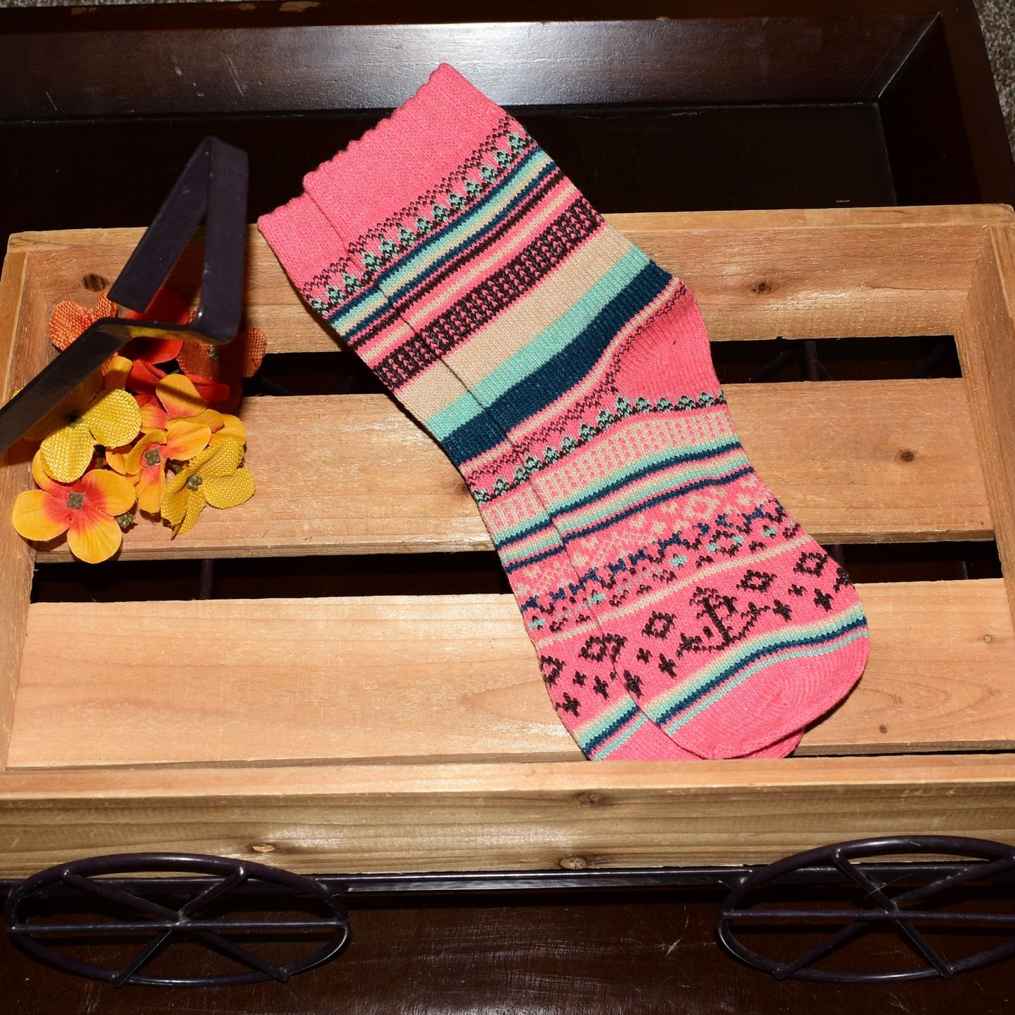 Zoanne Anchor Fair Isle Socks Pink