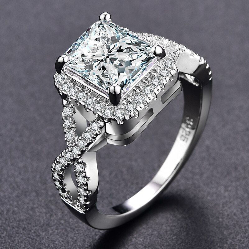 Braelynn Square Cushion Cut CZ Side Cross Sterling Silver Ring Size 7