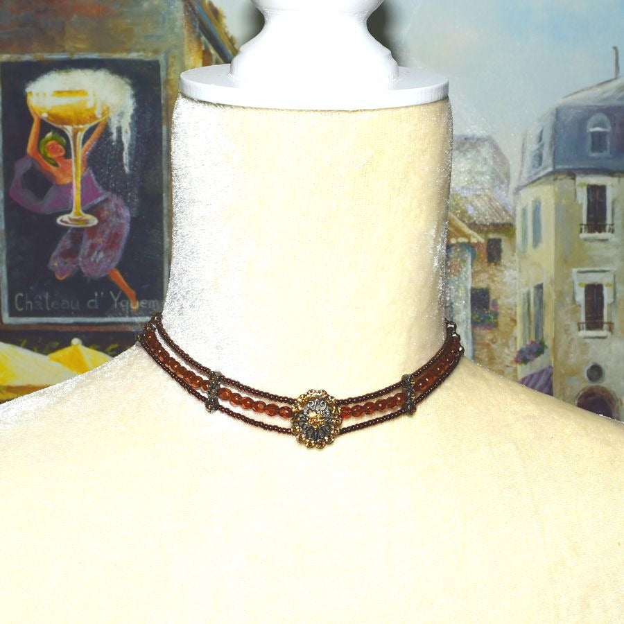 Multi Layer Medallion Pendant Beaded Choker Caroline C Estate Collection Piece
