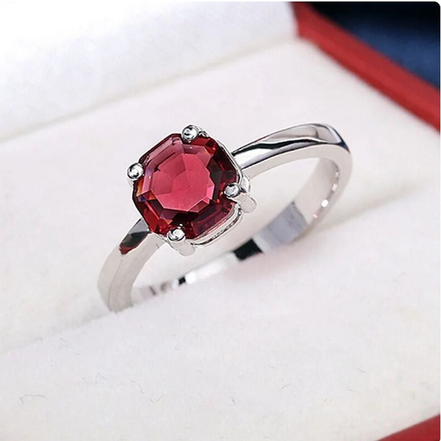 Cecilia Rose Womens Red Octagon Crystal Silver Ring Size 8 Gift Boxed