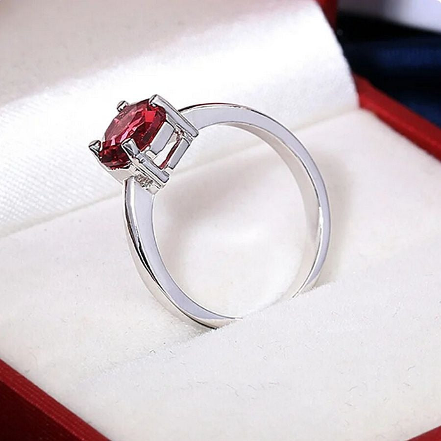 Cecilia Rose Womens Red Octagon Crystal Silver Ring Size 8 Gift Boxed