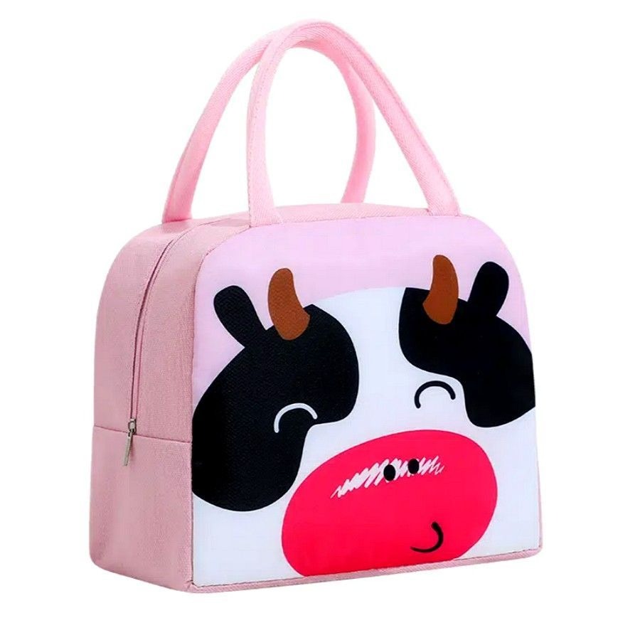 Morgan Sweet White Black Pink Cow Animal Face Insulated Lunch Bag Gift Packaged