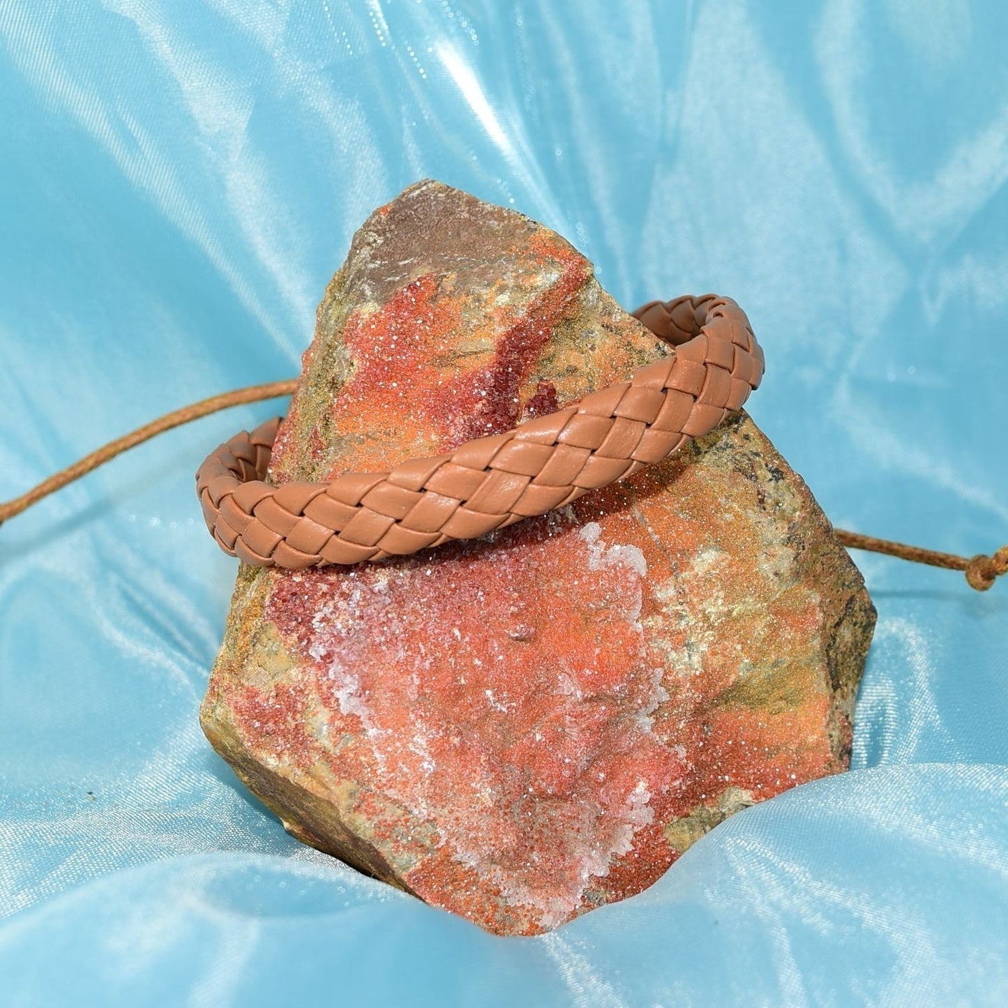 Leah Classic Weave Bohemian Sliding Wax Tie Leather Bracelet Honey Brown Gift Packaged