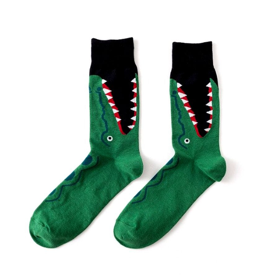 Alligator Eats Leg Funny Socks for Men in Green and Black