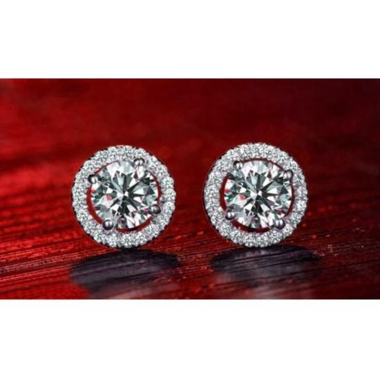 Avianna Halo Round Cubic Zirconia Silver Stud Earrings Gift Boxed