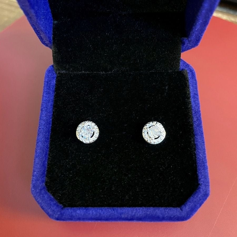 Avianna Halo Round Cubic Zirconia Silver Stud Earrings Gift Boxed