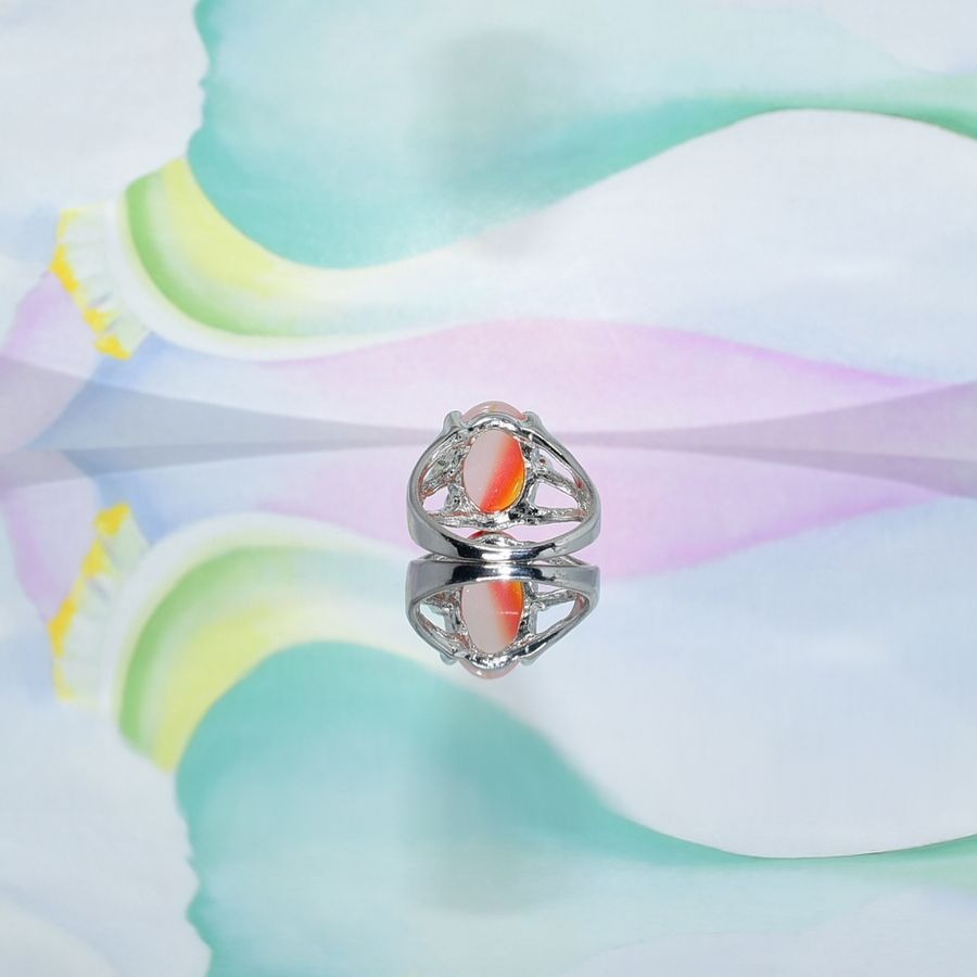 Cyleste Celine Oval Apricot Orange Agate Silver Ring Size 6 Gift Boxed