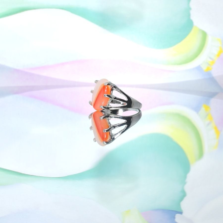 Cyleste Celine Oval Apricot Orange Agate Silver Ring Size 6 Gift Boxed