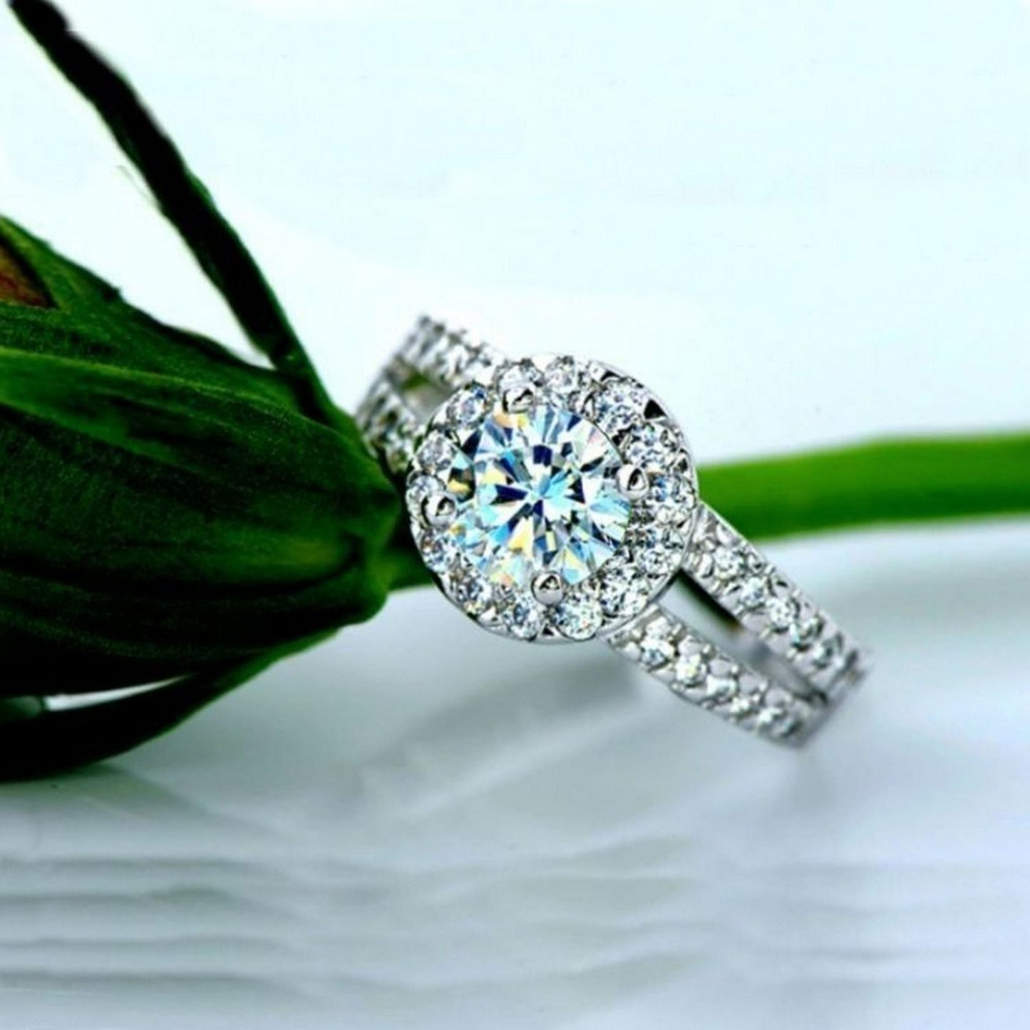 Victoria Halo Cubic Zirconia 925 Sterling Silver Ring Size 8