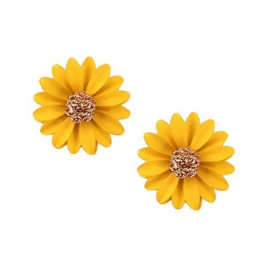 Kenna Layelle Aster Flower Gold Centered Yellow Floral Petal Earrings Gift Boxed
