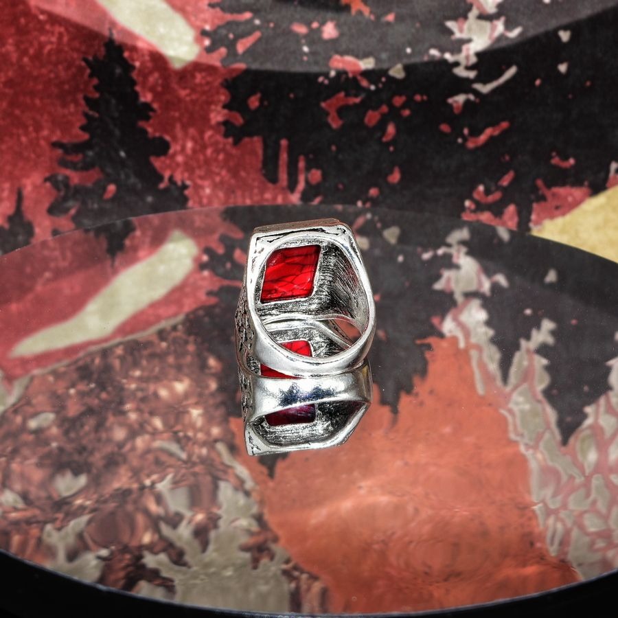 Antice Geo Mens Red Turquoise Etched Silver Ring Size 9