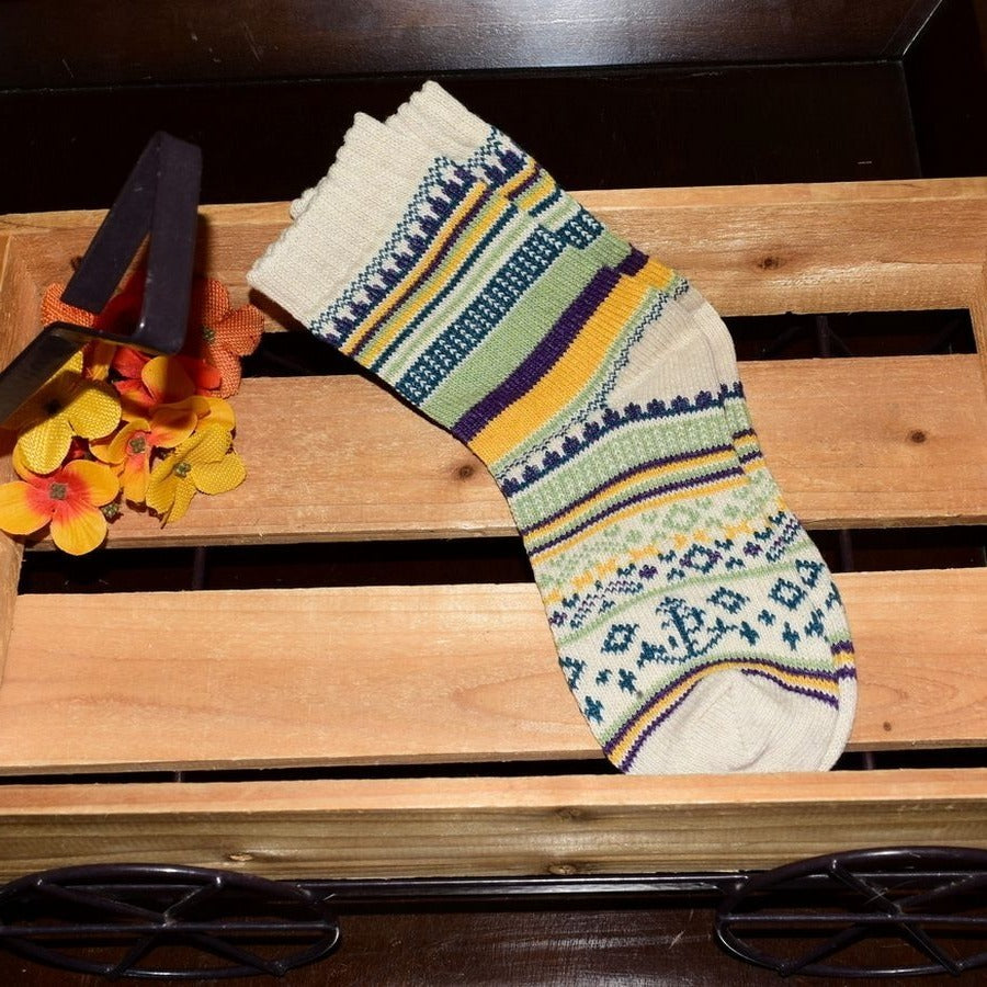 Zoanne Anchor Fair Isle Socks Beige