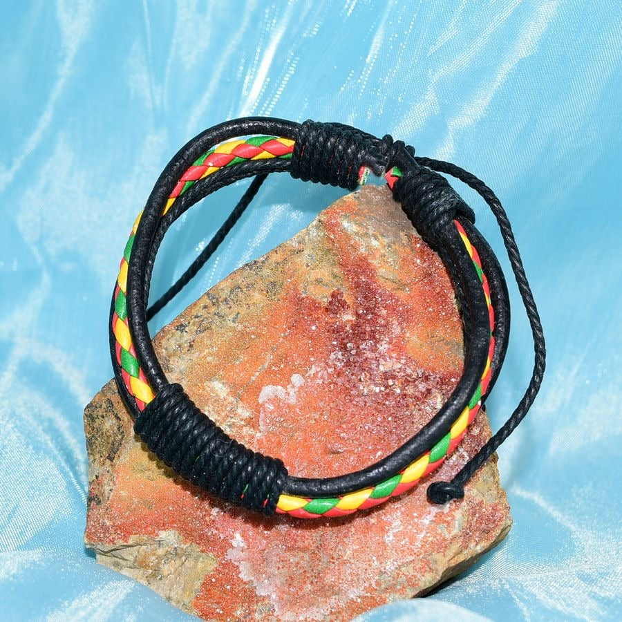 Mella Braid Womens Hemp Wrap Leather Bracelet Red Green Yellow