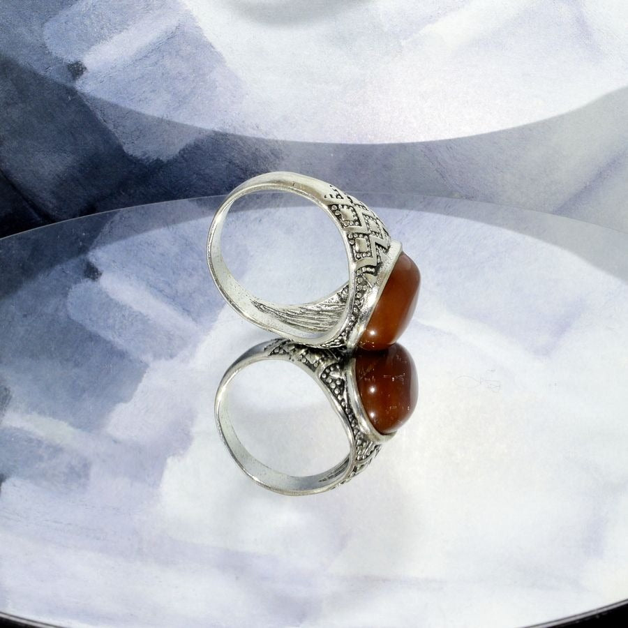 Iker Paragon Mens Etched Silver Ring Sienna Red Moonstone Simulate
