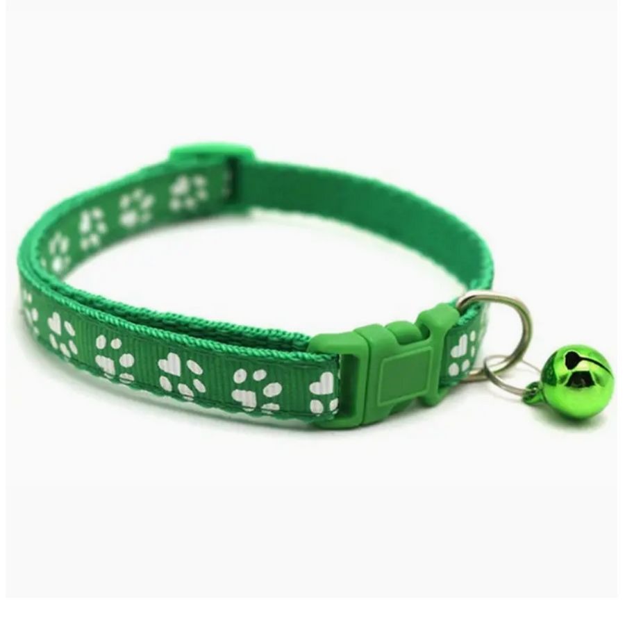 Sweet Heart Paw Print Green Cat Collar with Bell and Toys Gift Package