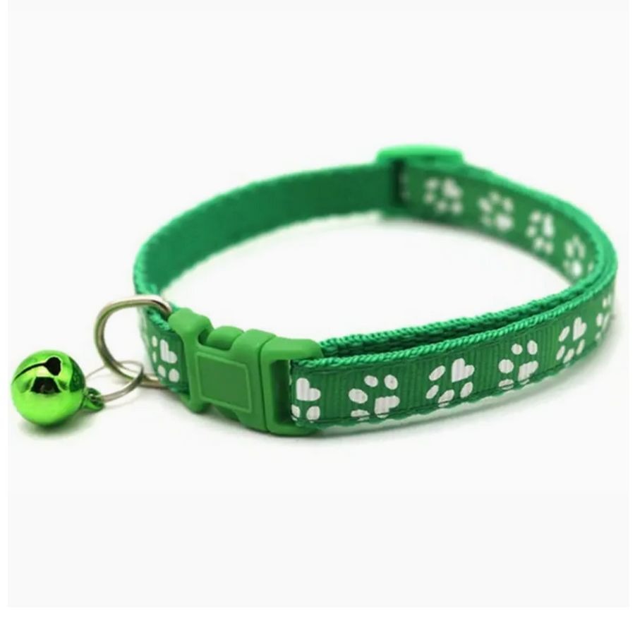 Sweet Heart Paw Print Green Cat Collar with Bell and Toys Gift Package
