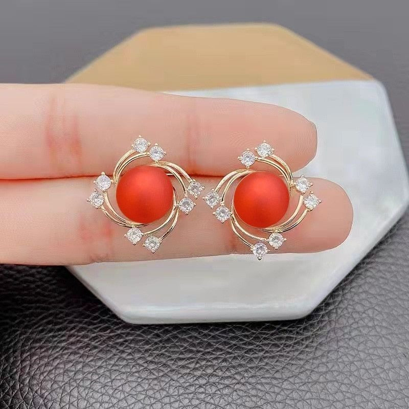 Vienna Swirl Persimmon Red Pearl Earrings