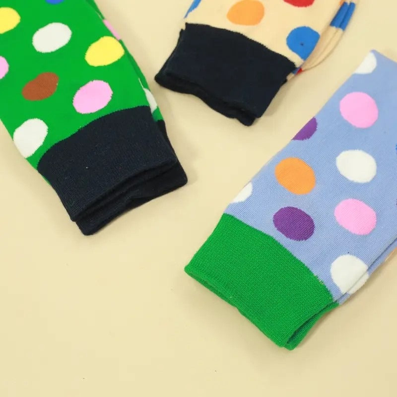 Miley Splash Womens Polka Dot Socks Colorful Dots on Cream Black Heel Red Toe
