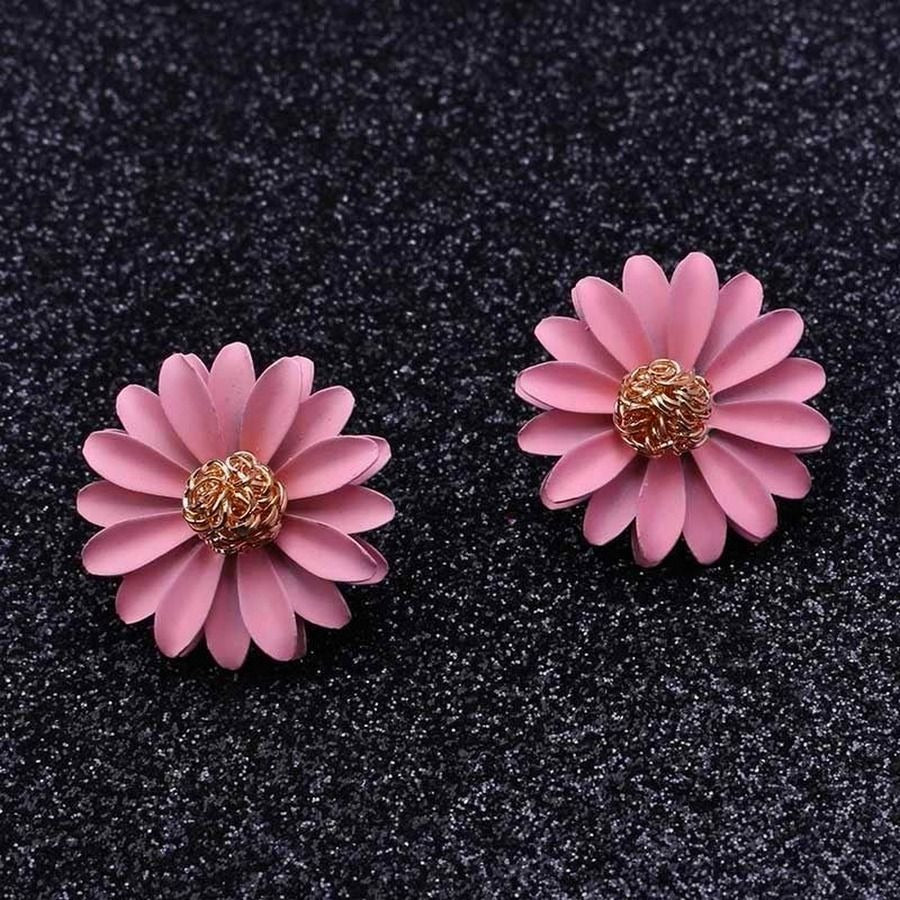 Kenna Layelle Aster Flower Gold Centered Pink Floral Petal Earrings Gift Boxed