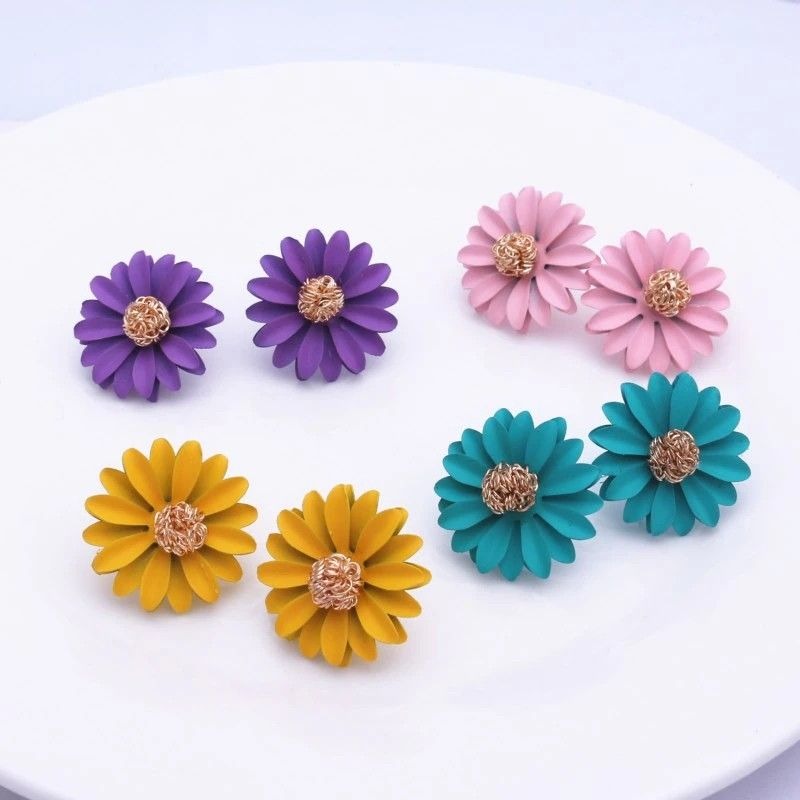 Kenna Layelle Aster Flower Gold Centered Pink Floral Petal Earrings Gift Boxed