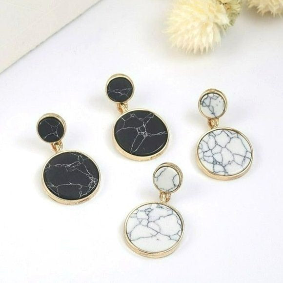 Aidan Esher White Marbled Flat Circle Dangle Earrings Gift Packaged