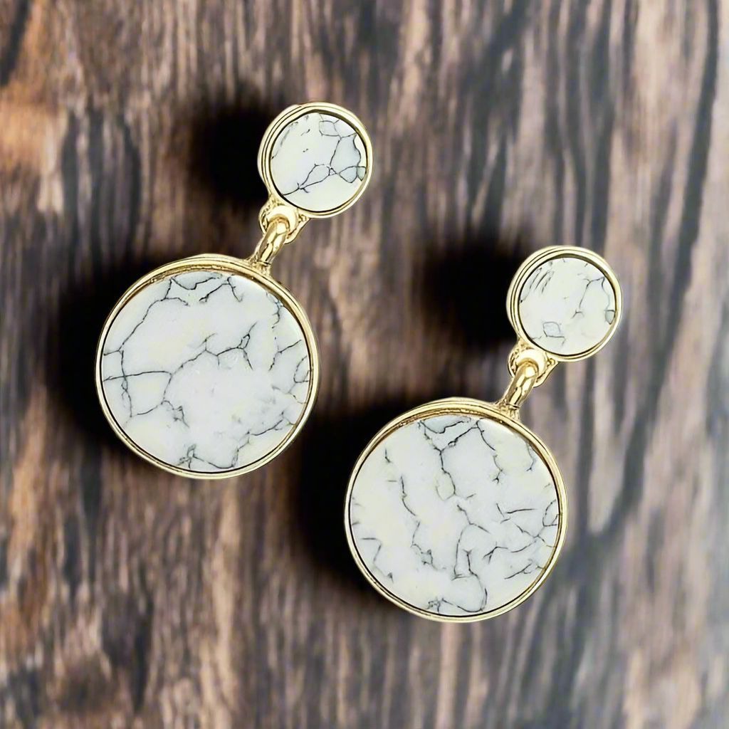 Aidan Esher White Marbled Flat Circle Dangle Earrings Gift Packaged