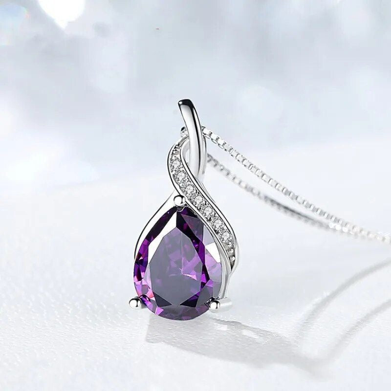 Brianna Teardrop Purple Amethyst 925 Sterling Silver Pendant Necklace Gift Boxed