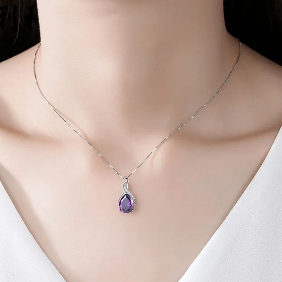 Brianna Teardrop Purple Amethyst 925 Sterling Silver Pendant Necklace Gift Boxed